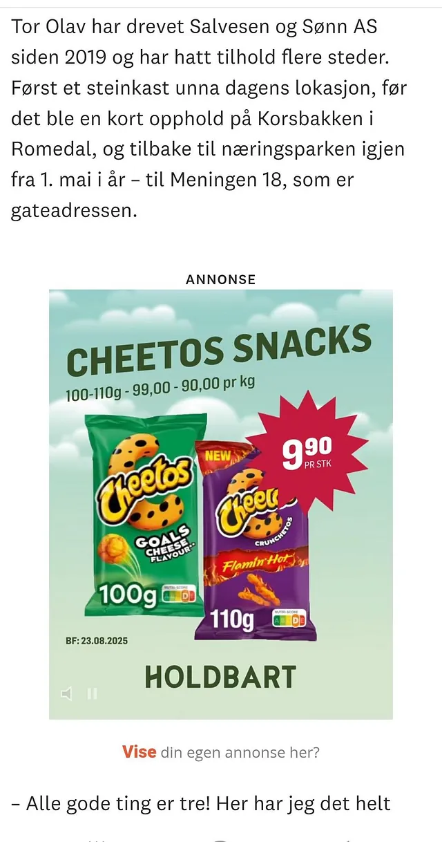 Utdrag fra Stange Avisa, artikler om Salvesen og Sønn