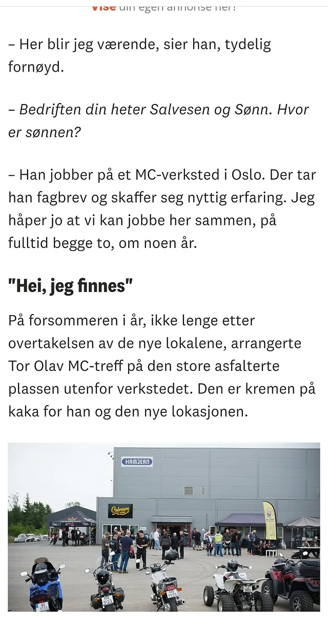 Utdrag fra Stange Avisa, artikler om Salvesen og Sønn